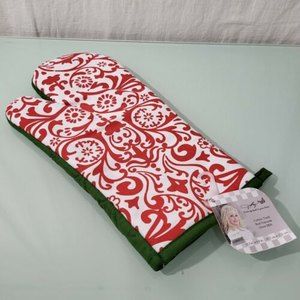 NWT Dolly Parton Cotton Twill Red Damask Oven Mit, Kitchen Hand Pot Holder